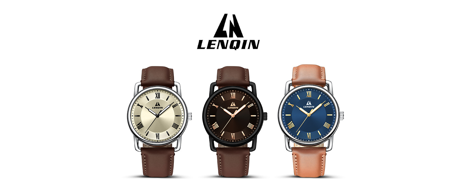 Чоловічий годинник LN LENQIN: аналоговий кварцовий годинник для чоловіків, водостійкий (30м), шкіряний ремінець, чорний/коричневий, бізнес-стиль