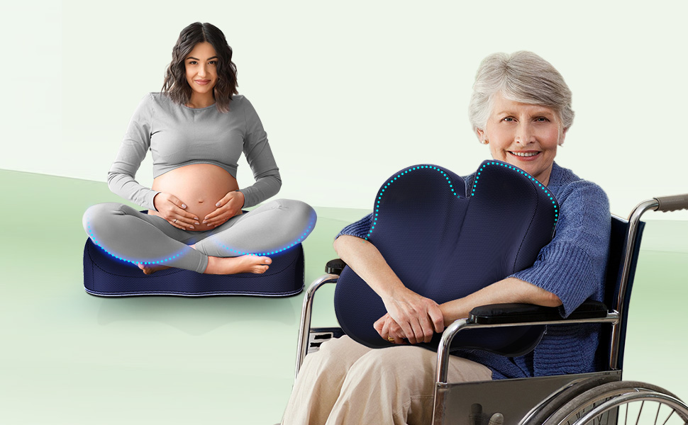 Подушка для сидіння з Memory Foam для куприкового болю, ергономічна подушка Coccyx для офісу, дому, авто та інвалідного візка. Нековзна основа, блакитна.