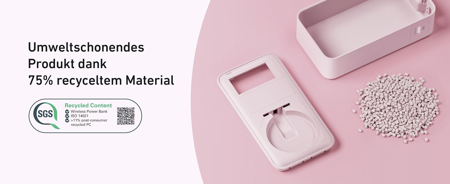 Повербанк Anker MagGo 10000mAh для Apple Watch та iPhone 17/16/15, Samsung, iPad, AirPods, вбудований кабель USB-C, 35W Max, сертифікований, Рожевий