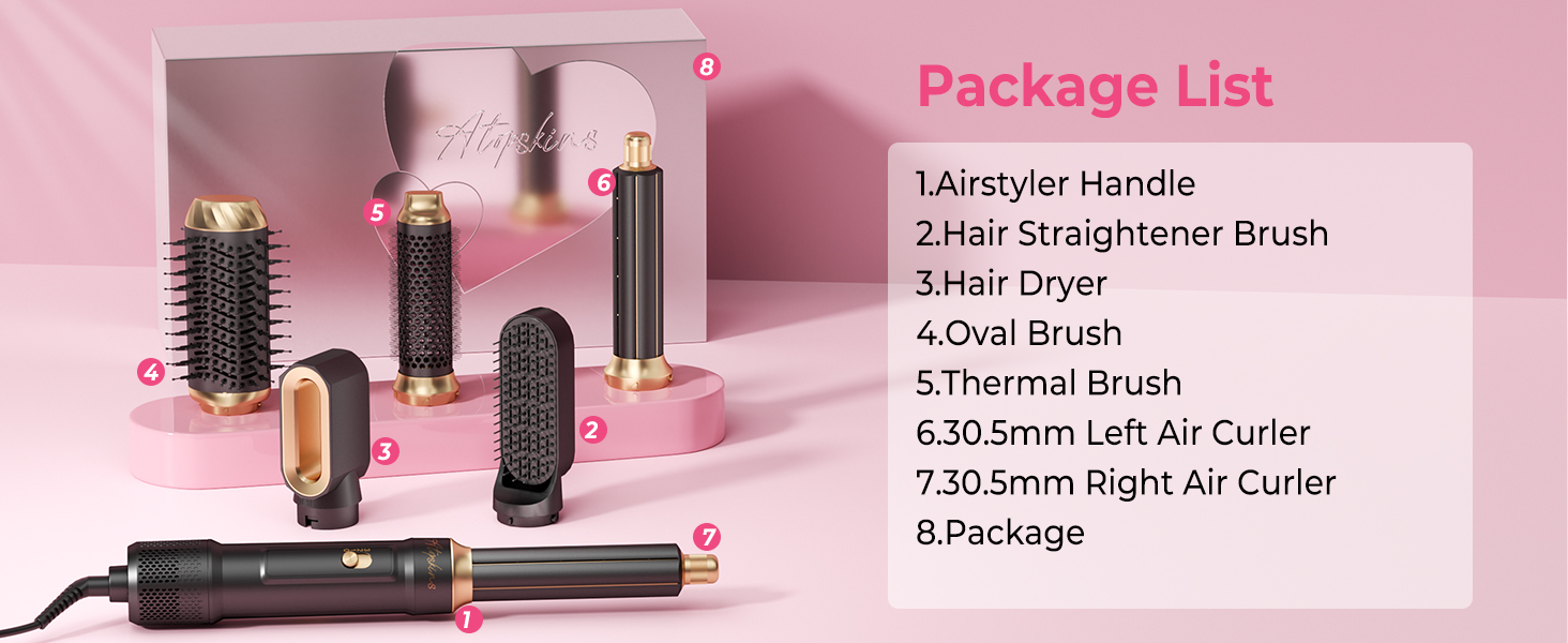 Набір для укладки волосся Atopskins 6 в 1: фен, плойка, щітка для об'єму | 1000W, чорно-золотий