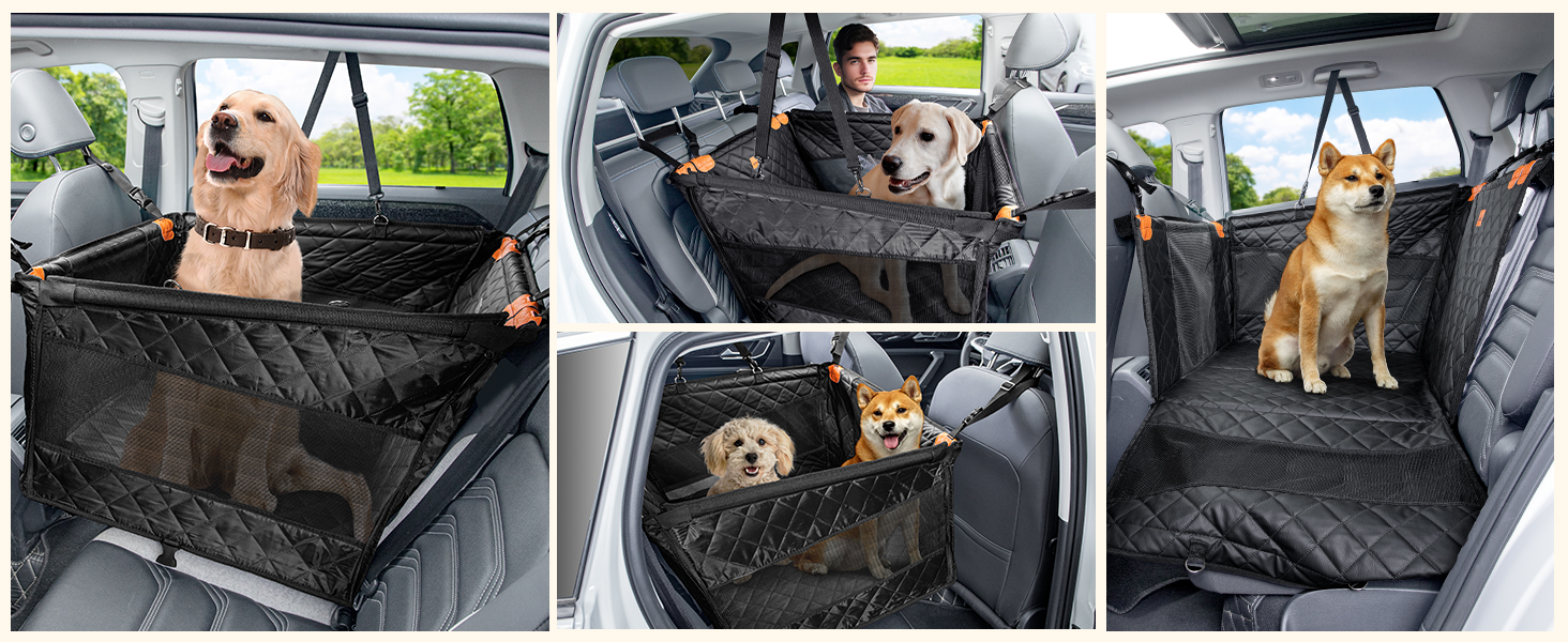 Pecute Dog Car Seat - XL Upgrade - Reinforced & Secure for Medium & Large Dogs - 70x61x55cm with 4 Straps