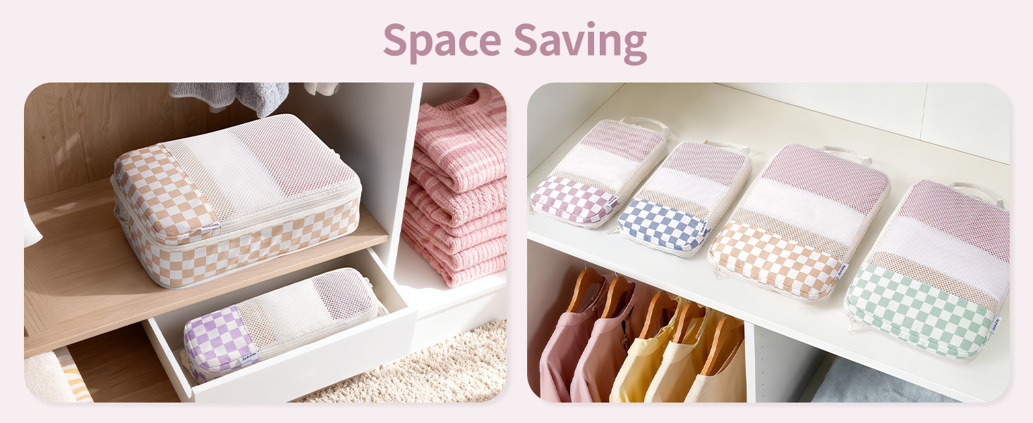 Набір органайзерів для валізи Narwey (6 шт.) - компресійні куби для пакування, рюкзак, органайзери для подорожей (в комбінованому клетчатому стилі)