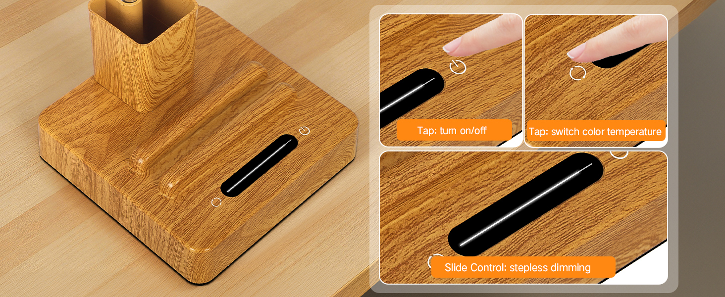 Настільна лампа світлодіодна OUTON 8000mAh бездротова з підставкою для ручок, акумуляторна, тканинний плафон, 3 режими світла, сенсорне керування, димування, індикатор заряду