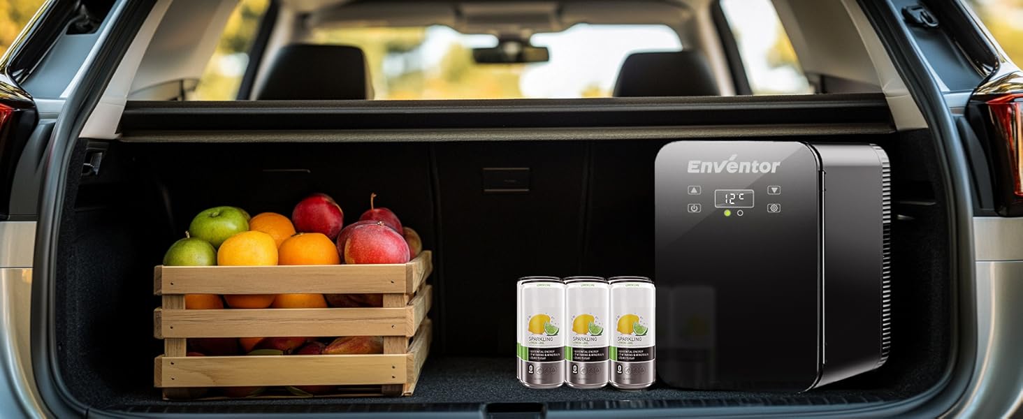 Mini холодильник Enventor 10L: портативний, з подвійним охолодженням, 12V/220V, для авто, кімнати, офісу (чорний)