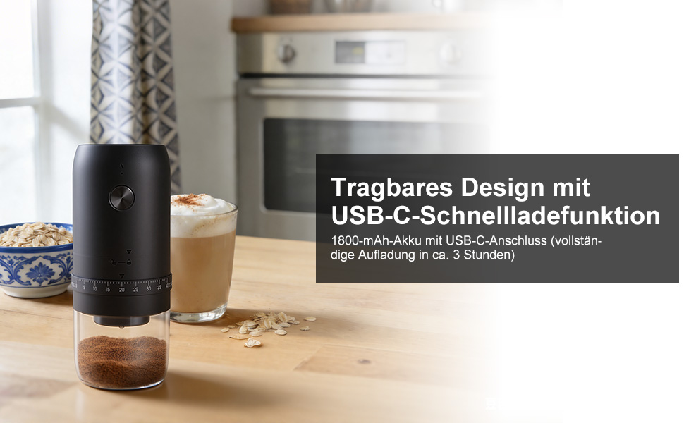 Електрична кавомолка HOTUT з регулюванням помелу, 40 ступенів, з керамічним жорном, акумулятор 1800mAh для подорожей та кемпінгу