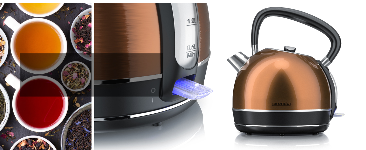 Набір чайник та тостер Arendo Kupferoptik: чайник 2200W, 1.7л, фільтр від накипу + тостер 2-шкісний з підігрівом для булок