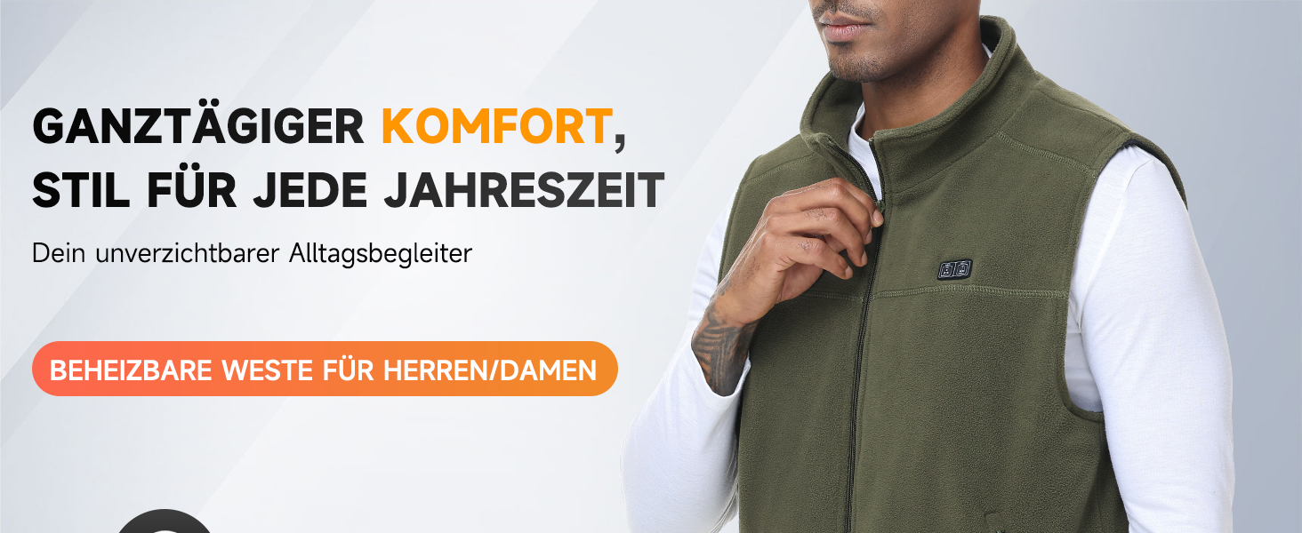 Обогріваюча жилетка для чоловіків з акумулятором 10000mAh, 6 зон нагріву, USB, мікрофліс, регулювання температури, чорний колір, розміри S, M, L