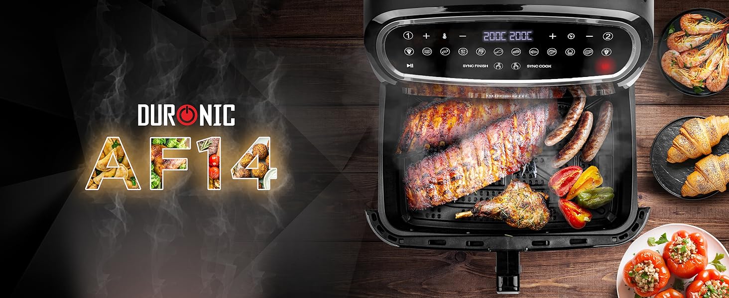 Фритюрниця Duronic AF14 BK з гарячим повітрям, 10 л, XXL, для приготування без олії