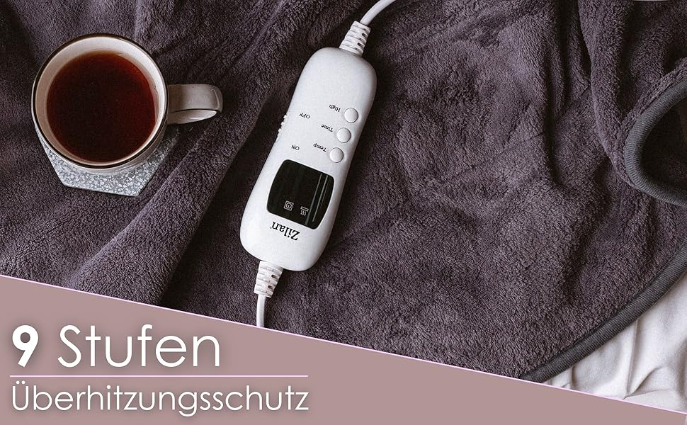 Електрична гріюча ковдра Zilan з автовимкненням | Ковдра для тепла | XXL 180 x 160 см | Таймер | Можна прати при 40°C | 9 температурних режимів | З пультом дистанційного керування | Тепла ковдра | Підігріваюче підстилка | Тепла ковдра
