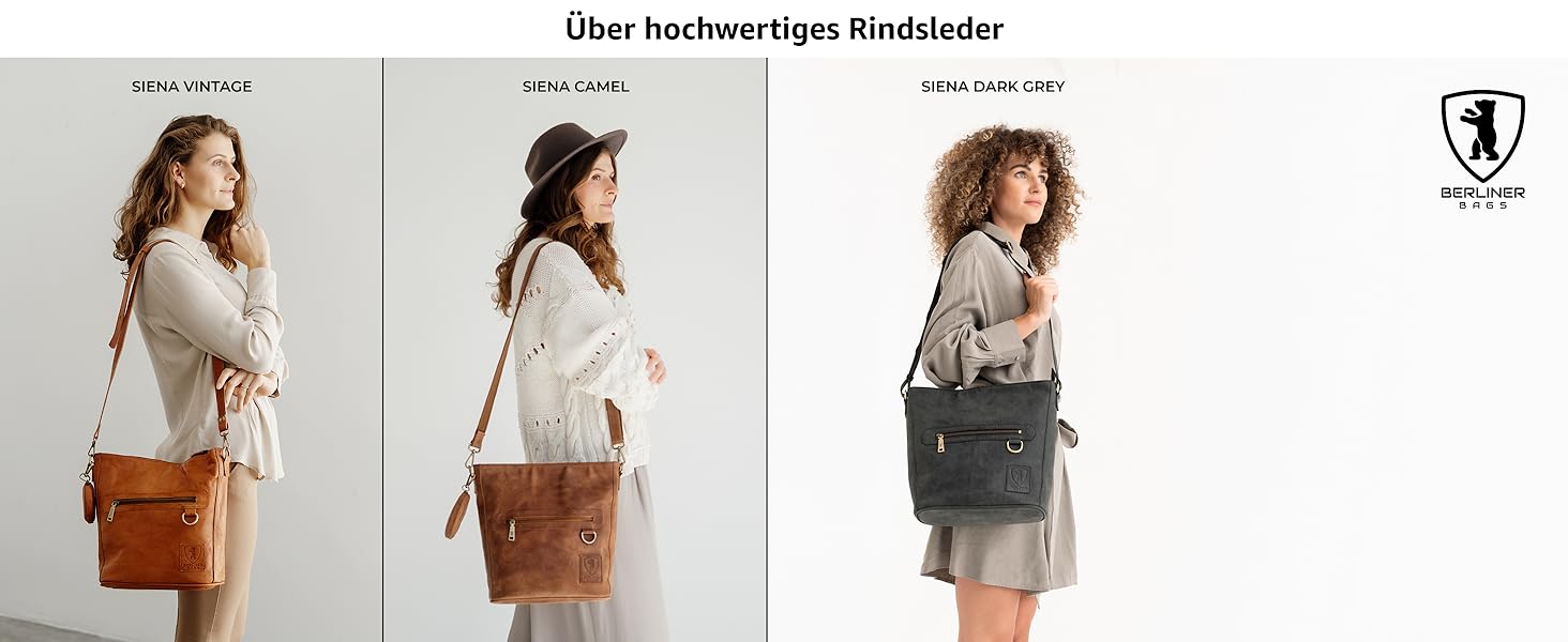 Сумка через плече Berliner Bags Siena Vintage з натуральної шкіри, сіра. Жіноча сумка-месенджер