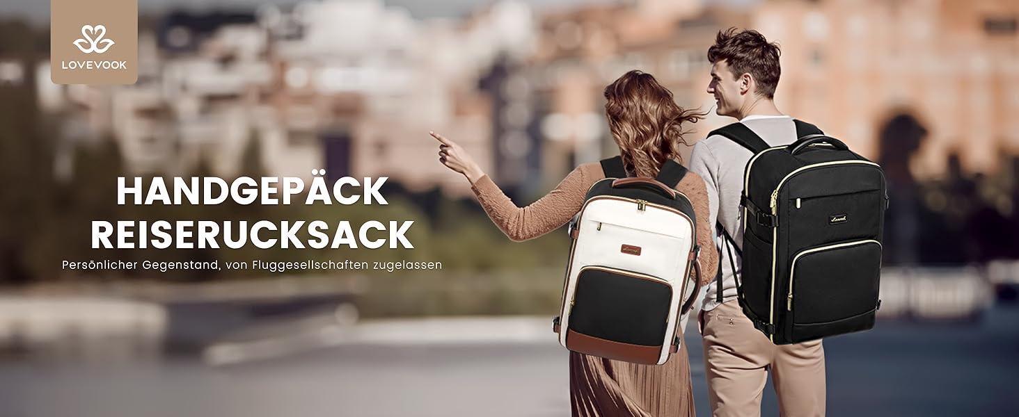 LOVEVOOK Рюкзак ручної поклажі, 40L, для подорожей та бізнесу, чорний