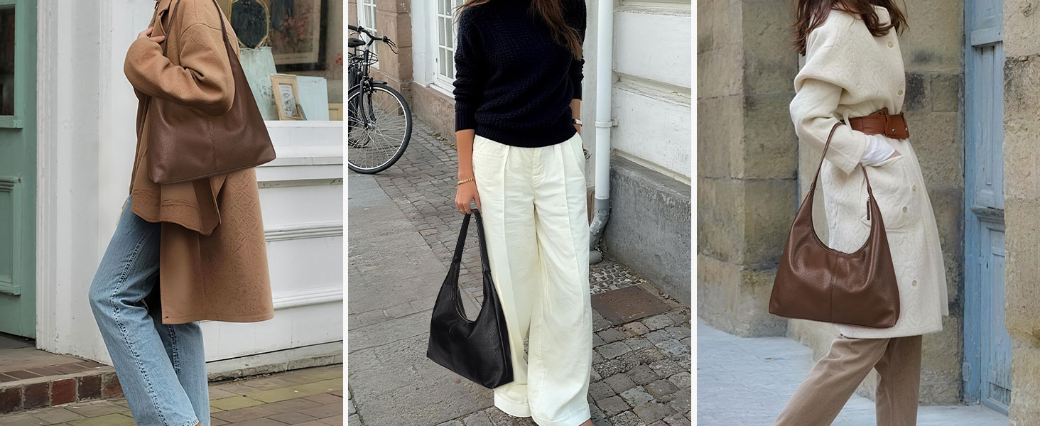 Сумка GSenhui Hobo з м'якої шкіри: вінтажна жіноча сумка-тоут на плече, однотонна, колір кава