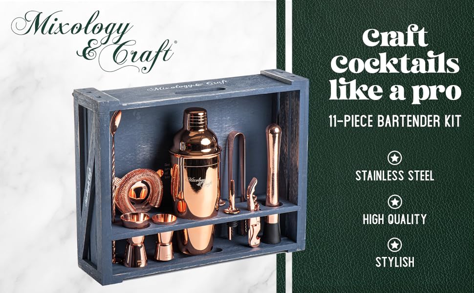 Набір для приготування коктейлів Mixology & Craft Cocktail Shaker Set 11-tlg. - Набір для бармена з аксесуарами, нержавіюча сталь, чорний (мідний)