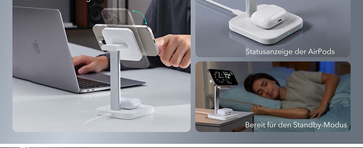 Зарядна станція 2-в-1 ESR MagSafe для Apple Watch та iPhone 17e/17/16/15/14/13/12, AirPods 4 - Біла