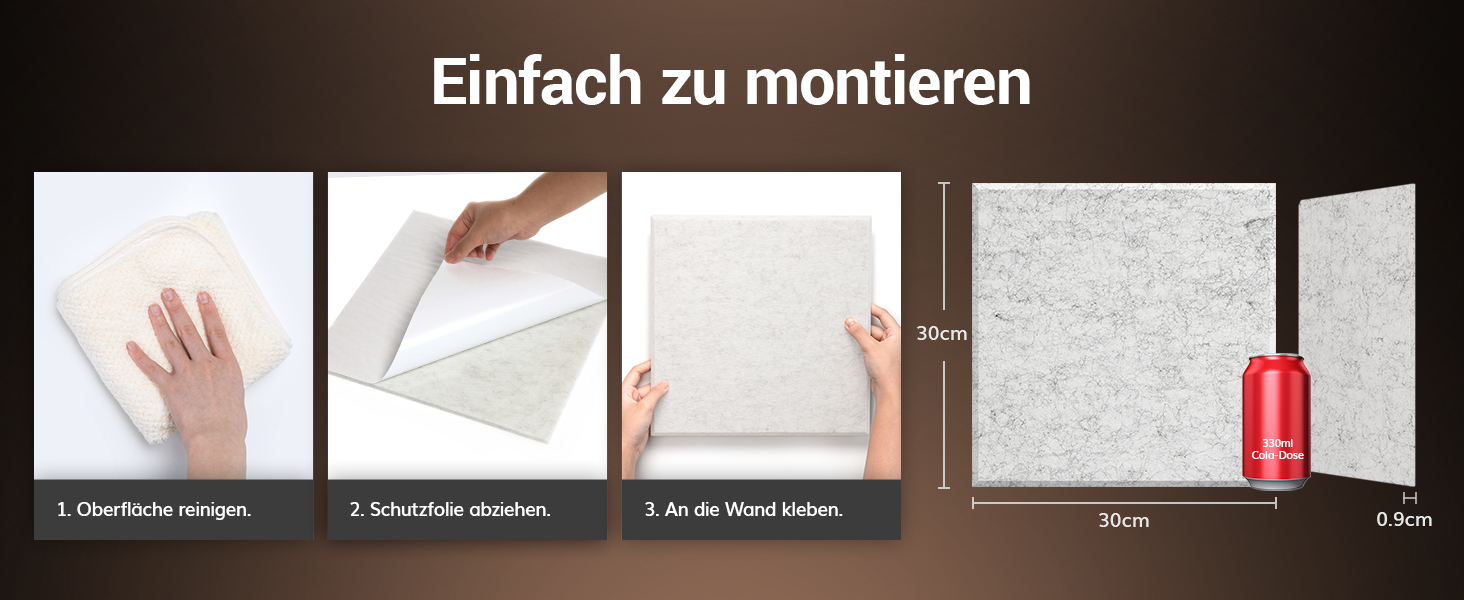 Акустичні панелі TONOR самоклеючі, квадратні звукопоглинаючі плити з поліестеру 30x30x0,9 см, 18 шт, сірі — шумоізоляція для стін, стелі та дверей