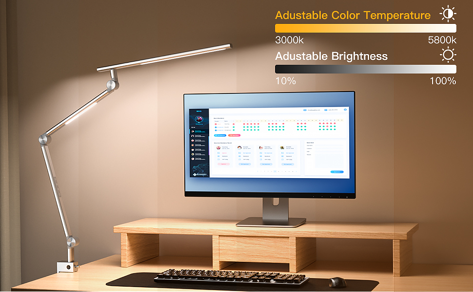 VERSKI LED Desk Lamp - Dimmable 18W Dual Light Source, Eye Protection, Daylight Lamp with 5 Color Temperatures & Adjustable Brightness for Home Office & Office - Silver
