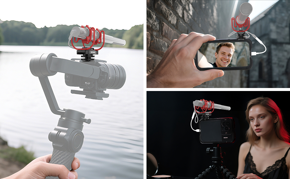 Кріплення мікрофону NEEWER Shock Mount з холодним башмаком та 1/4” різьбою, сумісний з Rode NTG, Sennheiser MKE600, Audio Technica AT875R, MH1