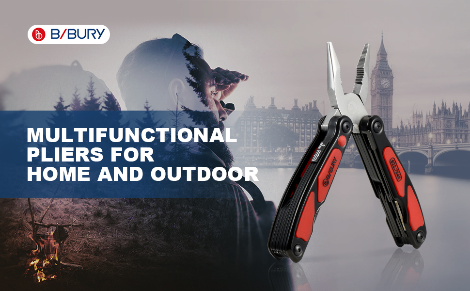 Мультитул BIBURY 14 в 1: плоскогубці, ніж, ліхтарик та інше. З чохлом для ремонту, кемпінгу, подарунок для чоловіка