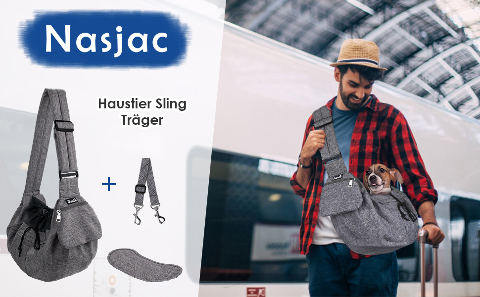 Сумка-переноска для собак Nasjac, ручна переноска для собак з підставками для дна, зручна сумка для собак з регульованим м'яким плечовим ременем та кишенею на блискавці для маленьких собак і котів у подорожах на відкритому повітрі (сіра)