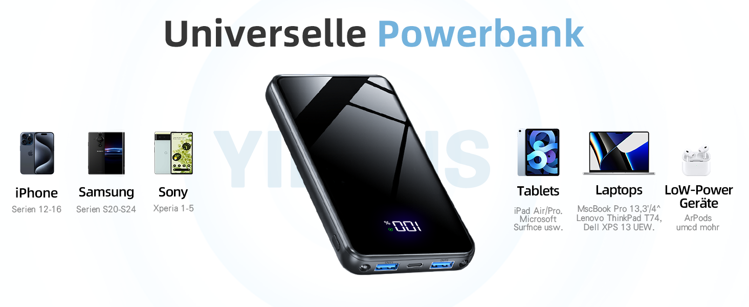 Портативний акумулятор Power Bank 26800mAh з LED дисплеєм, швидкою зарядкою 22.5W USB-C PD3.0 & QC4.0, чорний. Сумісний з iPhone 16 Pro Max, Galaxy S25 Edge/S24, планшетами