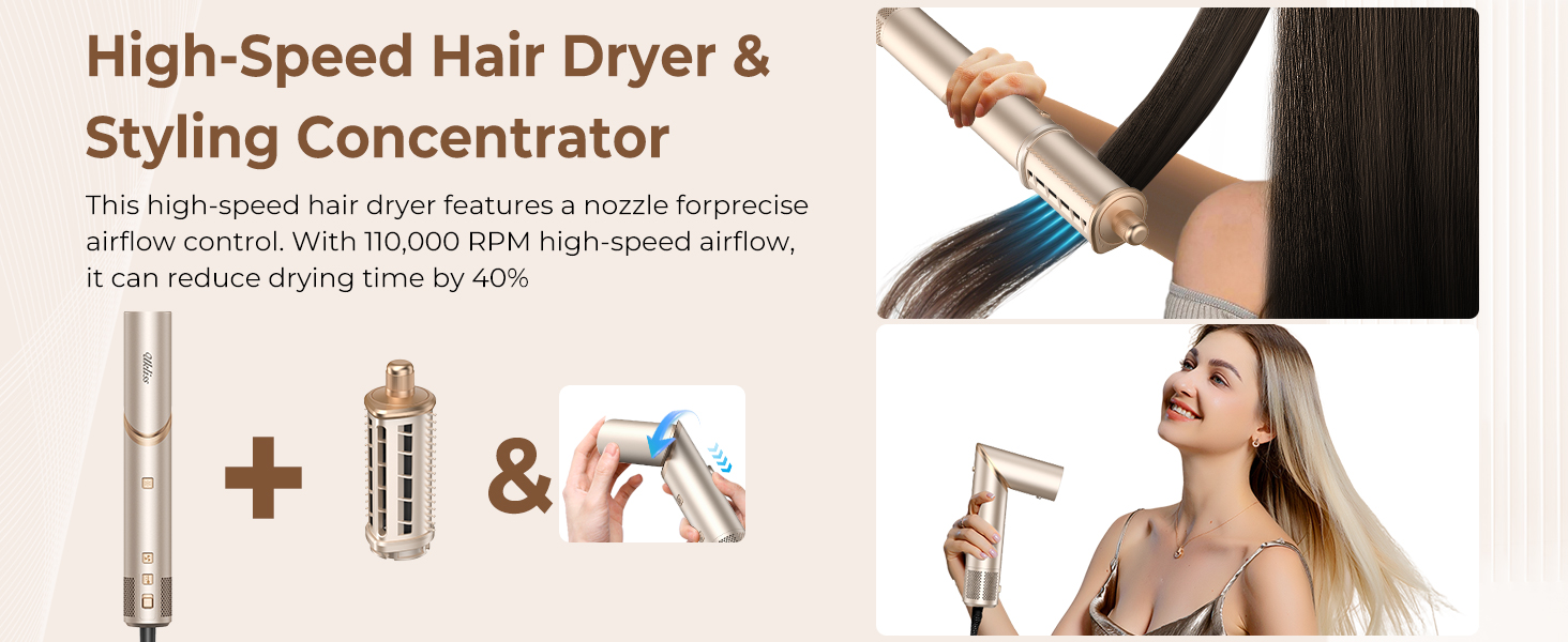 UKLISS Hairstyler 8 в 1: Професійний стайлер для волосся з авто-завивкою, іонізацією та функцією фена, підходить для всіх типів волосся, золотий