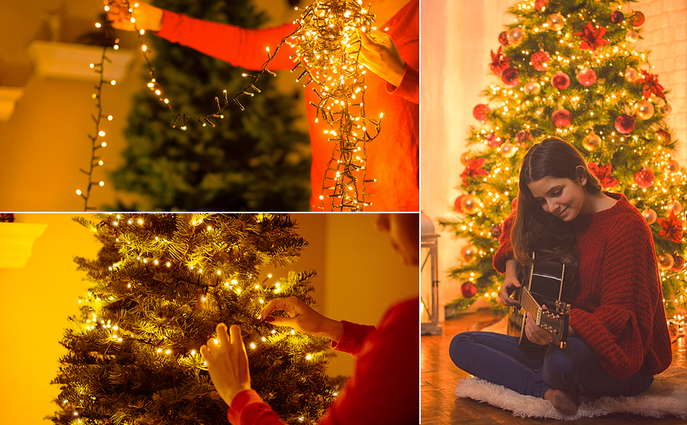 Льо́хка гірлянда 1400 LED для дому та саду: 8 режимів, пульт, таймер, вологостійка, тепле світло, для декору вечірок, свят, ялинки