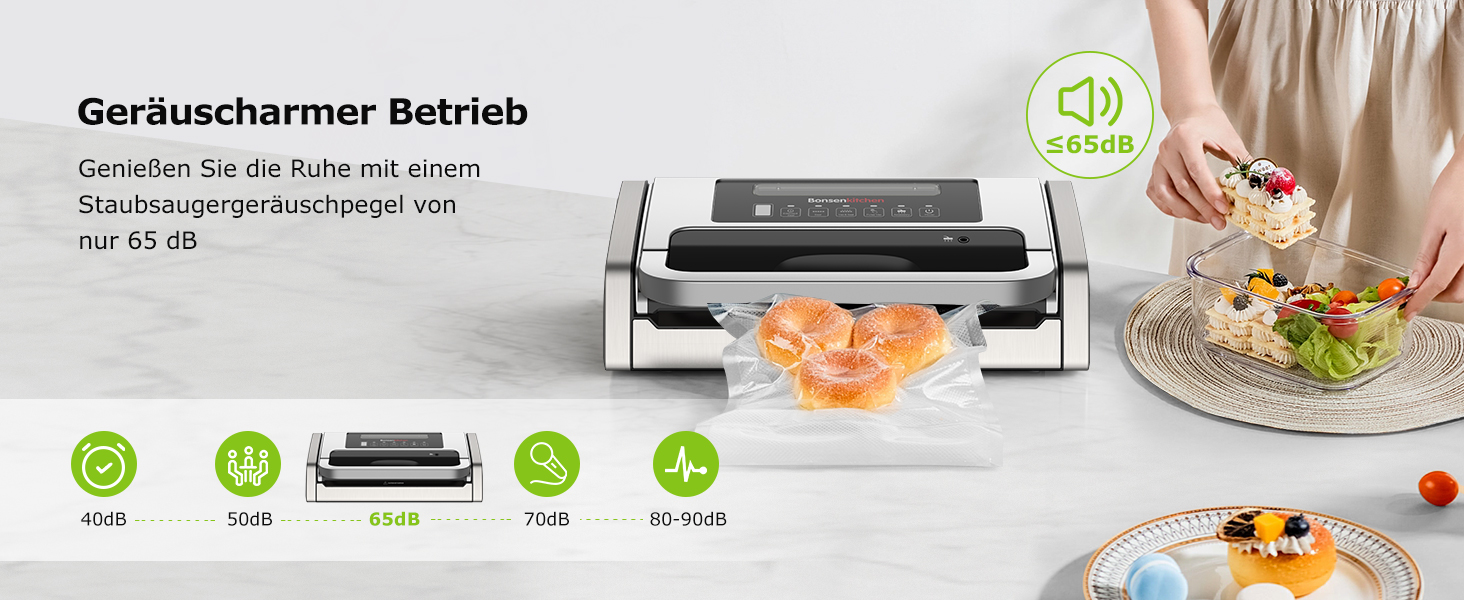 Вакуумний пакувальник Bonsenkitchen 15 л/хв - високопродуктивний, сертифікований, з інтегрованим ножем та 2 рулонами