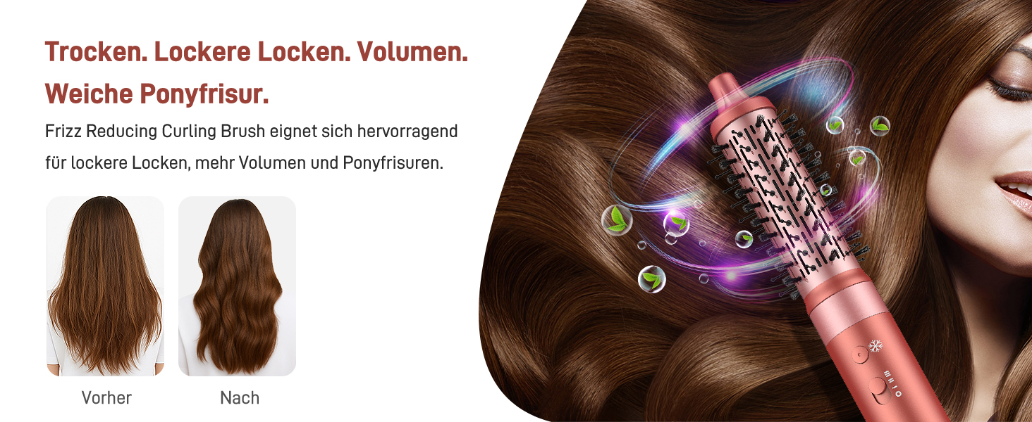 HITTIONA Airstyler 5 в 1: фен, плойка для локонів Auto-Wrap, іонізація, швидка сушка, захист від тепла, для створення локонів та шовковистого волосся, з чохлом, колір - полуниця