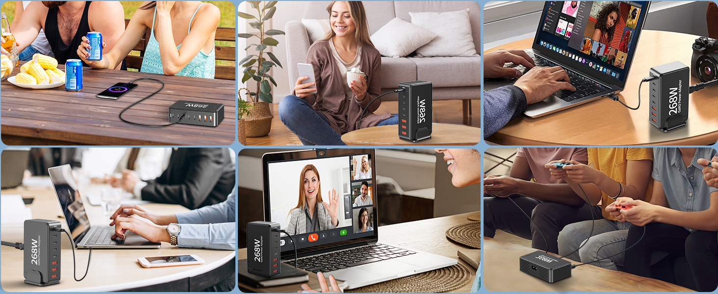 Зарядний пристрій USB-C GaN III 268W: 8 портів, швидка зарядка PD для iPhone, Samsung, MacBook, Dell, Steam Deck та інших пристроїв