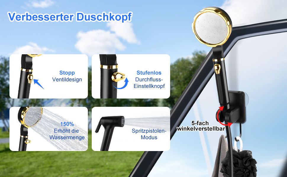 Портативна душова система Anesty для кемпінгу: насос, бак 20л, душова лійка, аксесуари для відпочинку на природі, автомийки та догляду за тваринами