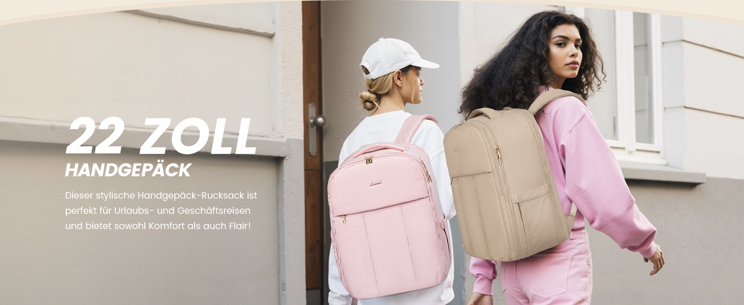 Рюкзак LOVEVOOK для жінок, 40L, ручна поклажа, для подорожей, з відділенням для взуття та ноутбука 17 дюймів, водонепроникний, для бізнес-поїздок та відпочинку, бежевий