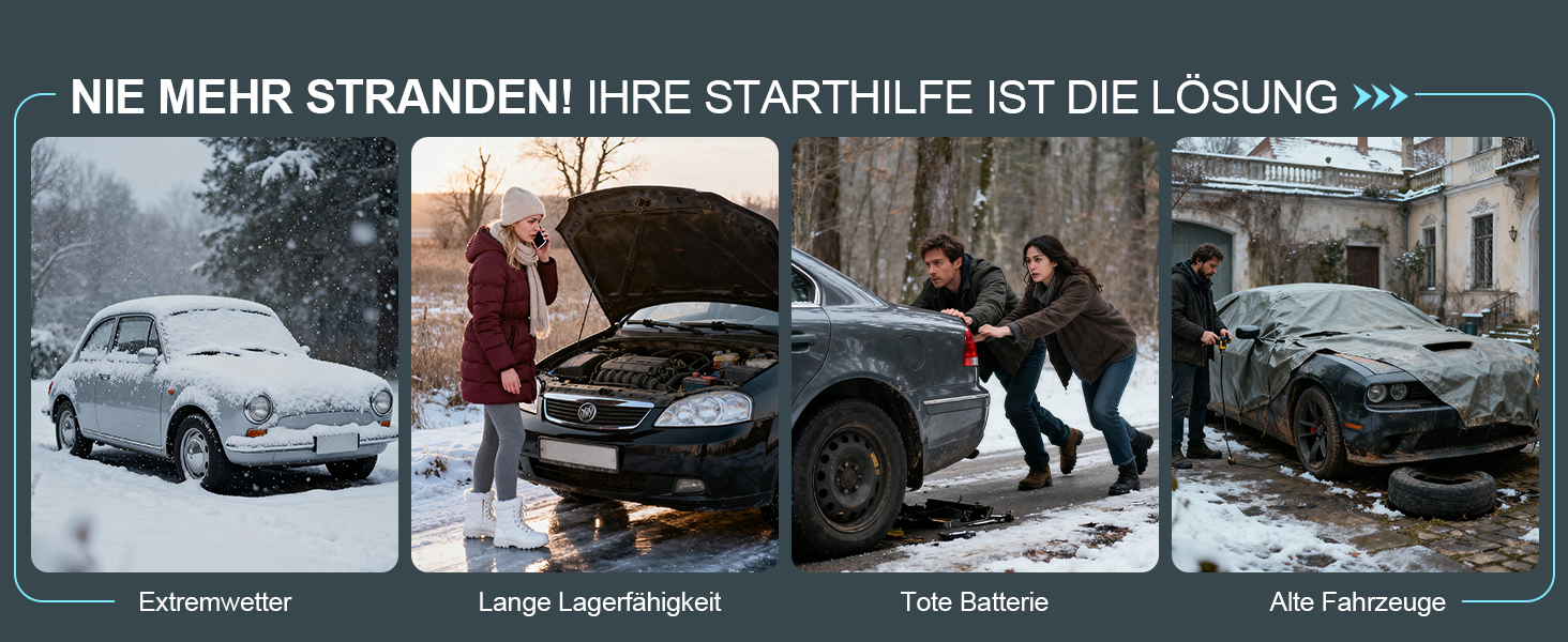 Пусковий пристрій (бустер) для авто Starthilfe 8000A з компресором 150PSI, портативний Powerbank 12V для бензинових та дизельних двигунів до 10л, LED-дисплей, сірий