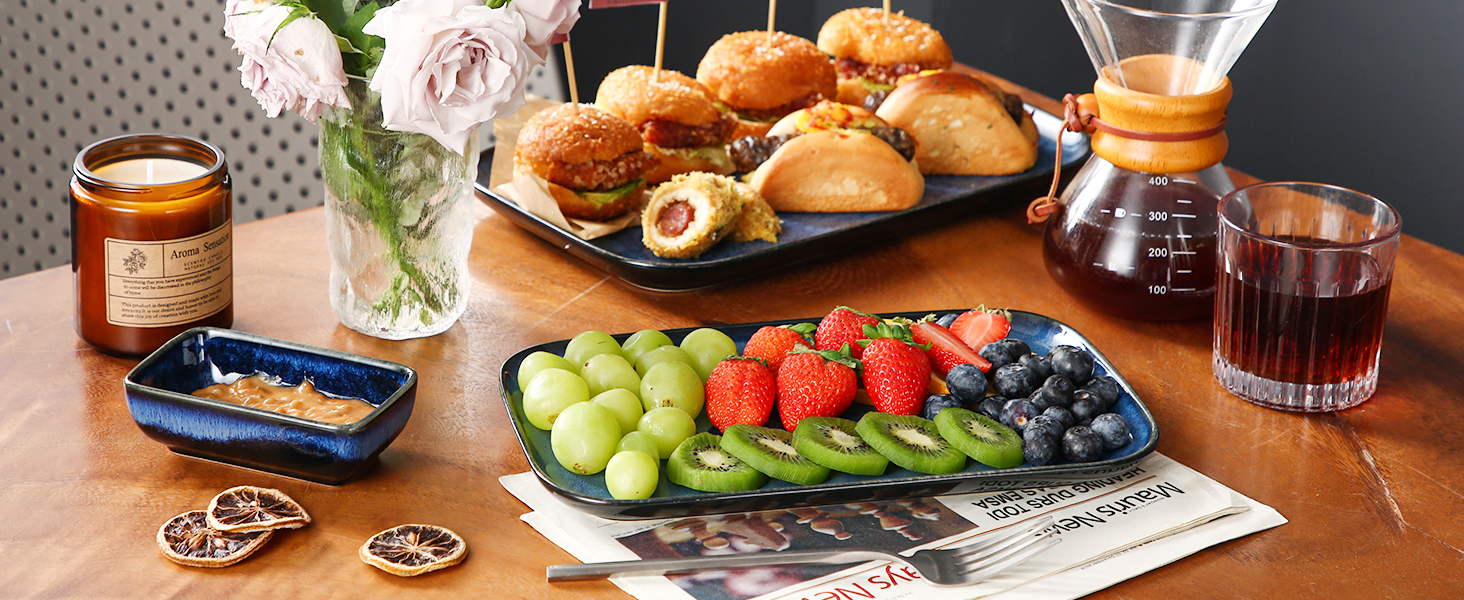 Набір тарілок Vancasso Servierplatten Stern 4 персони, 3 шт. (зелений/блакитний), кераміка, для сервірування, миття в посудомийній машині, мікрохвильовка