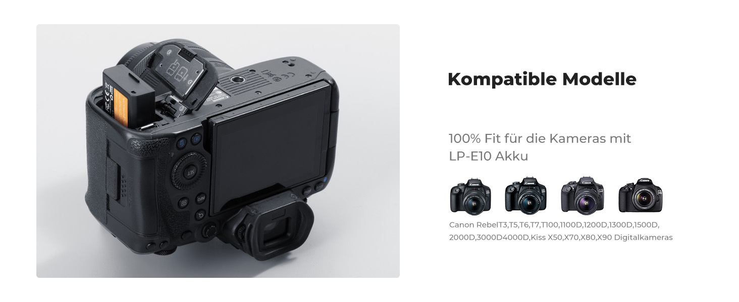 Акумулятор K&F CONCEPT LP-E10 (2 шт.) з подвійним зарядним пристроєм Micro USB/Type-C, сумісний з Canon EOS 1100D/1300D/1500D/1200D/X50