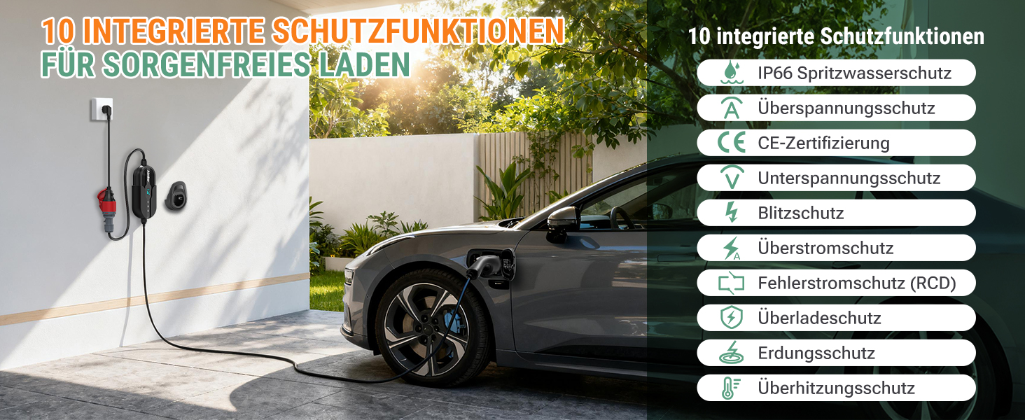 Зарядний пристрій Wallbox 11 кВт з додатком, 400V (8-16A), 3 фази, мобільна станція, кабель CEE Typ 2, IP66, OLED, для електромобілів Model Y/3, ID.3/4/5, MG4, Zoe та інших PHEV/EV, 11 кВт, 16A, CE