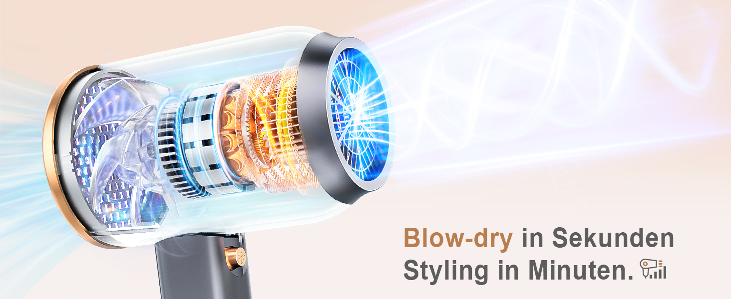 Іонний фен з насадкою-дифузором DEWILY 1800W, Швидке сушіння, Кнопка холодного/гарячого повітря, Термостат, 3 температури, 2 швидкості, Концентратор, Фен для локонів (Чорний+Золотий)