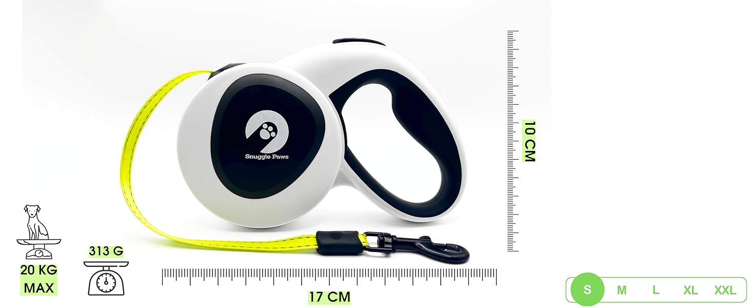 Snuggle Paws Retractable Dog Leash - 5m LED Light, Poop Bag Dispenser, Chew-Proof Steel Cable, Reflective Nylon Band | Extendable Leash for Small Dogs up to 20kg