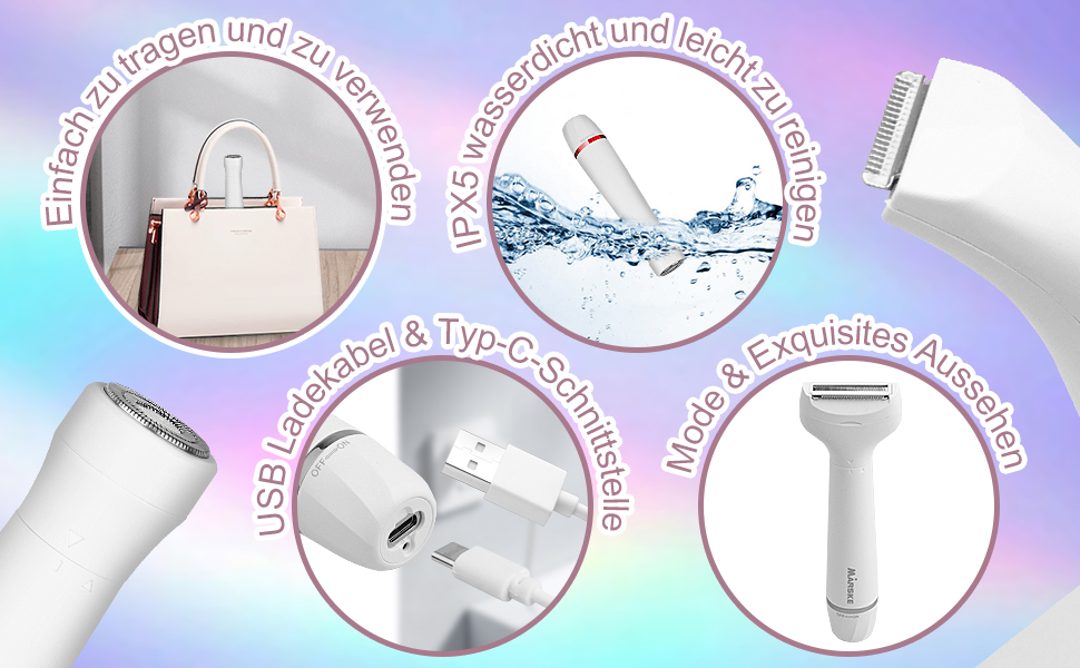 Електричний жіночий триммер 5-в-1 для бікіні, обличчя, ніг та під пахвами. Бездротовий, вологостійкий, з USB-зарядкою