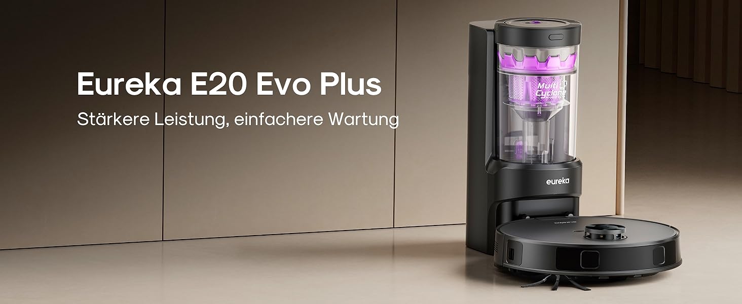 Робот-пилосос Eureka E20 Evo Plus з функцією миття та автопорожненням, 10000 Па, для твердих підлог та килимів, білий (чорний)