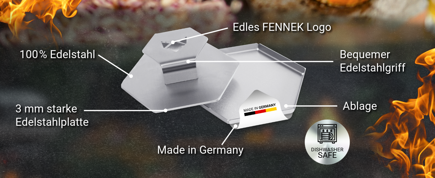 Прес для бургерів Fennek Smasher Burger Meister з нержавіючої сталі для кухні, саду, ресторанів, кемпінгу