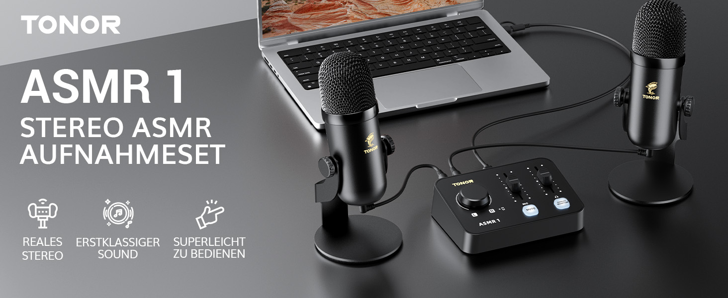 Набір мікрофонів TONOR для подкастів та ASMR з аудіоінтерфейсом, мікшер, USB, чорний