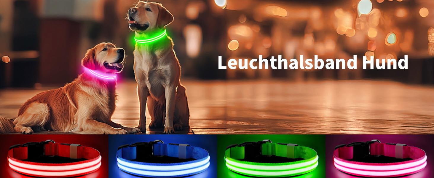 Світлодіодне нашийник для собак PcEoTllar, водонепроникний, 3 режими світіння, для малих, середніх та великих собак, рожевий