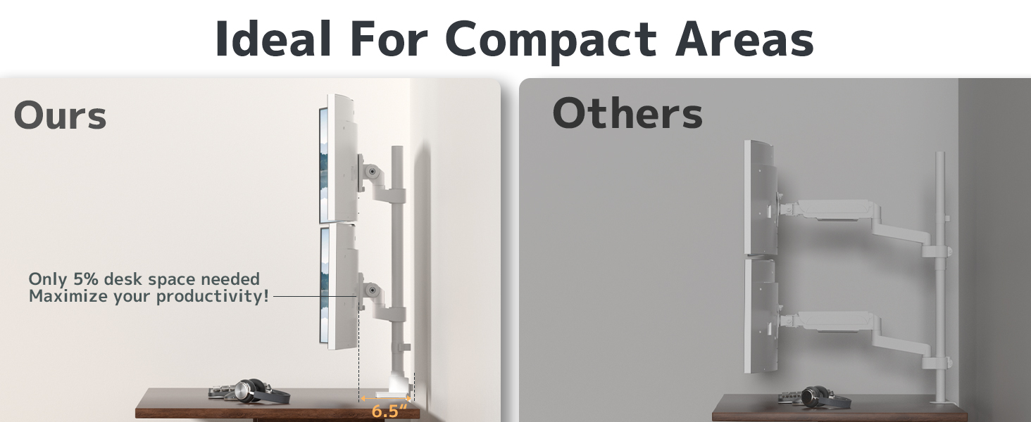 Кріплення для моніторів Halterung - 2 шт. один над одним, для моніторів 24-57 дюймів (плоских та вигнутих), вантажопідйомність 2-27 кг на кріплення, регулювання висоти, 2 варіанти монтажу/VESA 75/100 мм (білий)