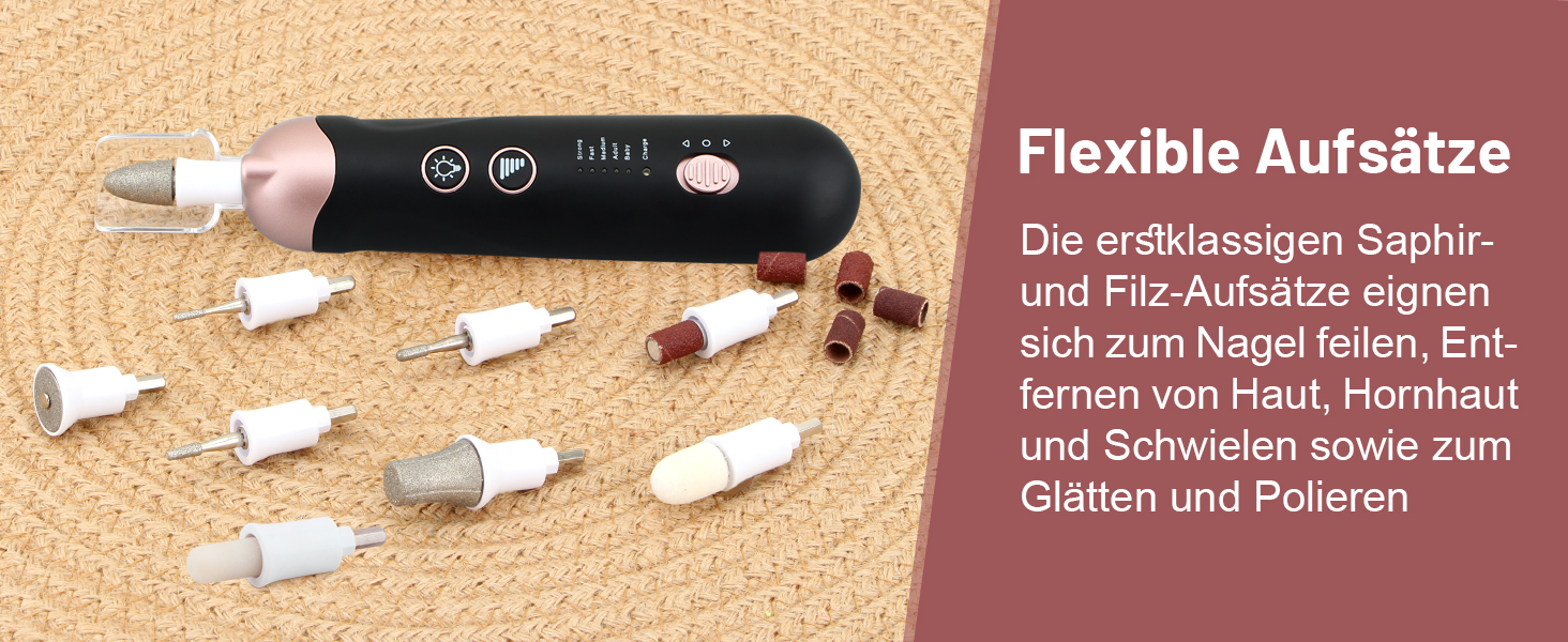 Електричний набір для манікюру та педикюру AOMEES з 9 насадками, 5 швидкостей, LED-підсвічуванням та сумкою для зберігання