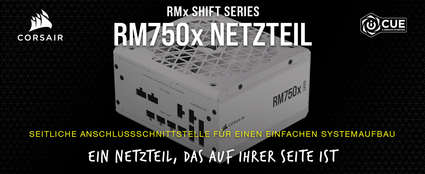 Блок живлення Corsair RM1000x Shift 1000W, ATX 3.1 & PCIe 5.1, 80 Plus Gold, повністю модульний, бічні роз'єми, білий