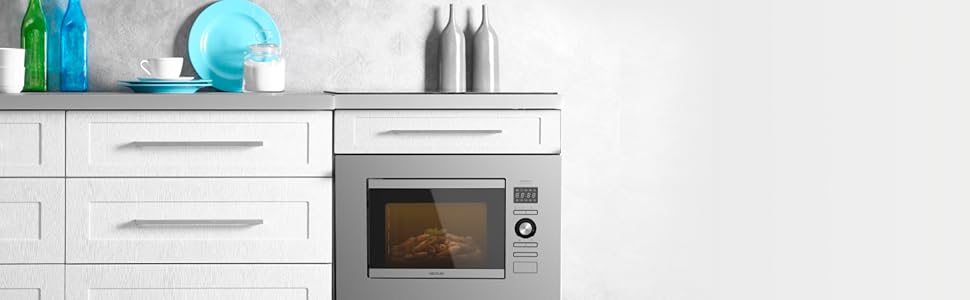 Мікрохвильова піч Cecotec GrandHeat 2090 вбудована, 20 л, 800 Вт, гриль, 8 програм, таймер, сталь