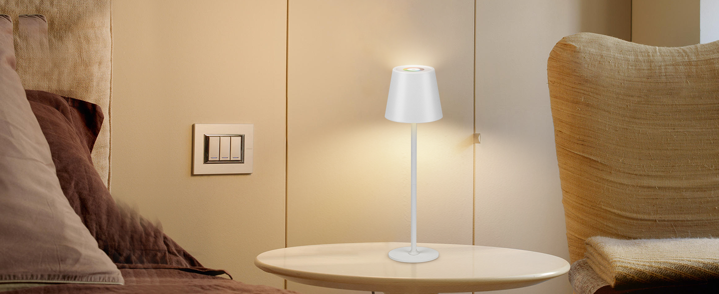 Дві бездротові LED-лампа настільні, перезаряджувані, 3000K, 7 кольорів RGB, USB-C, 5500mAh, вологостійкі, для дому та на вулицю (білі, 2 шт.)