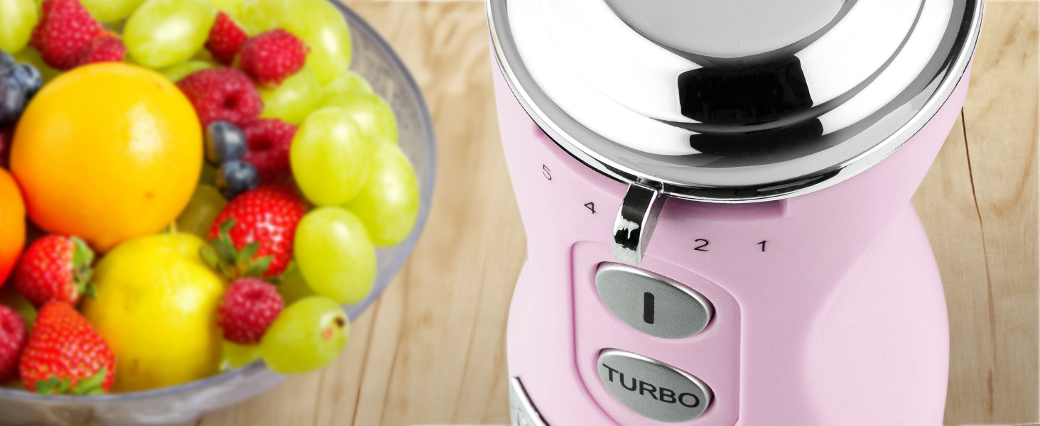 Блендер Westinghouse Retro Stabmixer: 600 Вт, рожевий, 4 швидкості, турбо, сталеві леза, ергономічна ручка