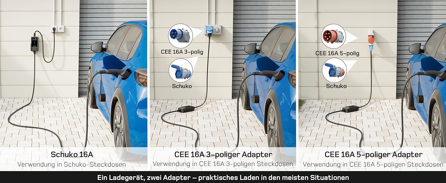 Кабель для зарядки електромобіля Type 2 Schuko 3,7kW (6-16A, 1-фазний) з LCD-дисплеєм, 7м, чорний, для ID.3/4/5/7, Model Y/3, ENYAQ та інших PHEV/EV