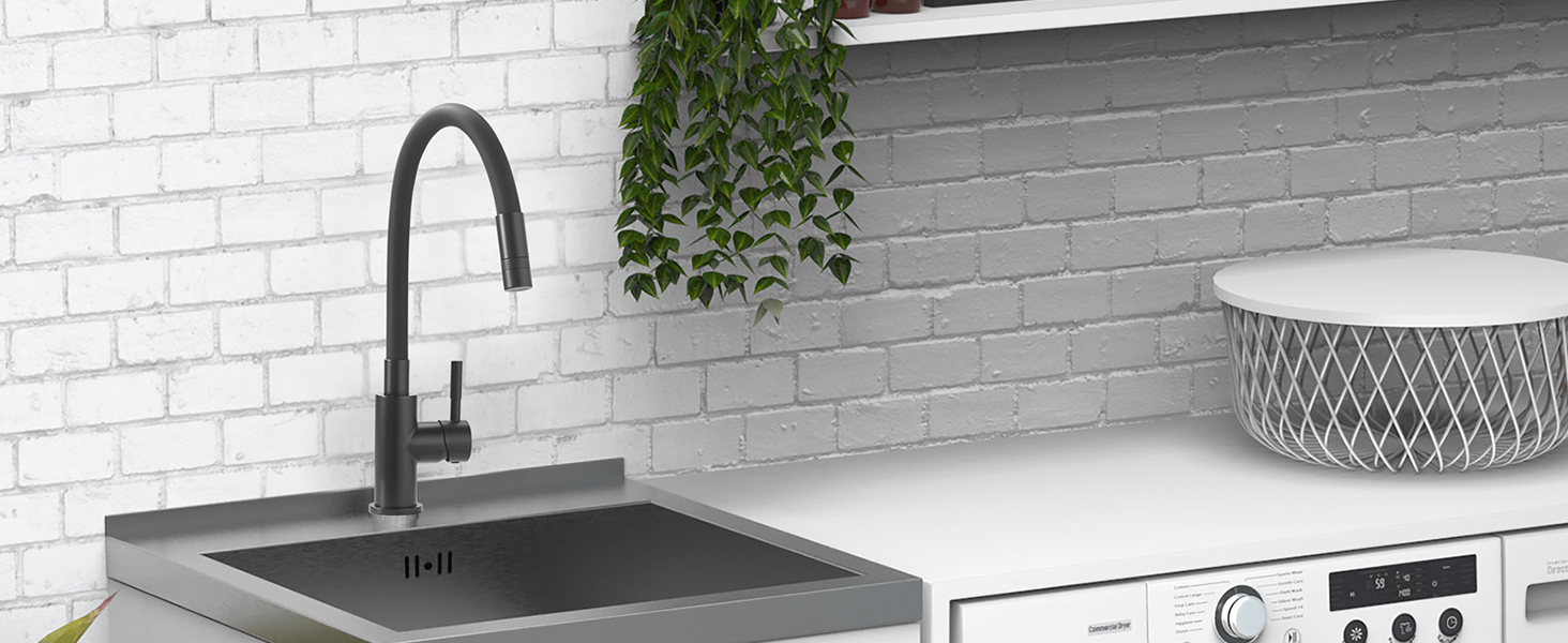 Змішувач кухонний CECIPA SOFETIY SERIE (Чорний) з гнучким виливом 360°, для високого тиску, з 2 режимами струменя, з нержавіючої сталі, для раковини